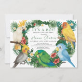 Invitation Perroquets tropicaux oiseaux exotiques Baby shower (Devant)