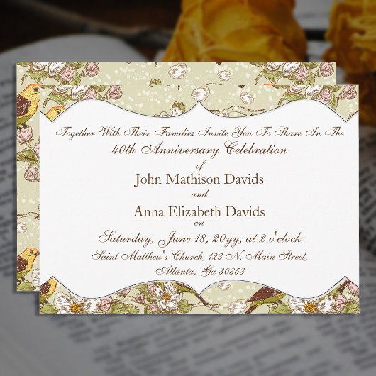 Invitation Perruche et cornouiller pour le 40e anniversaire