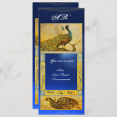 Invitation PERRUCHES AMOUR MARIAGE MONOGRAMME brun bleu jaune (Devant / Derrière)