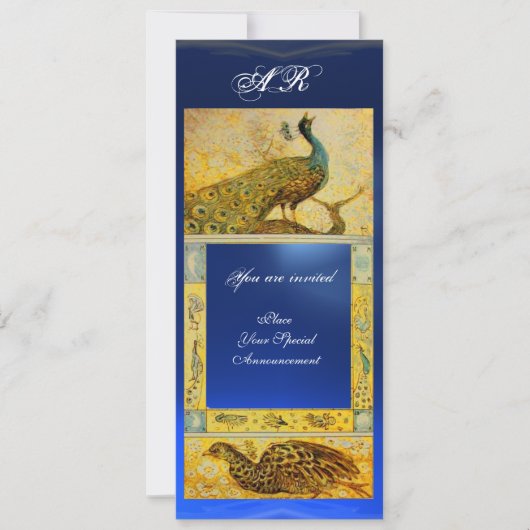 Invitation PERRUCHES AMOUR MARIAGE MONOGRAMME brun bleu jaune (Devant)