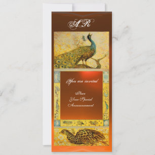 Invitation PERRUCHES AMOUR MARIAGE MONOGRAMME brun orange jau