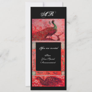 Invitation PERRUCHES AMOUR MARIAGE MONOGRAMME rouge noir