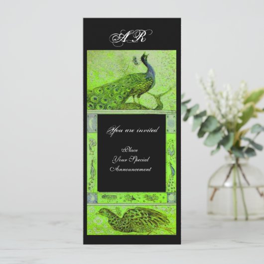 Invitation PERRUCHES AMOUR MARIAGE MONOGRAMME vert noir (Debout devant)