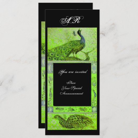 Invitation PERRUCHES AMOUR MARIAGE MONOGRAMME vert noir (Devant / Derrière)