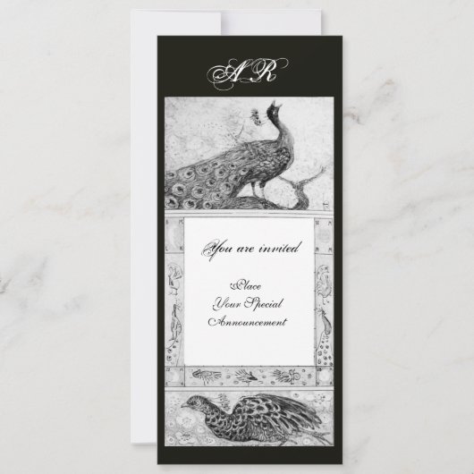 Invitation PERRUCHES D'AMOUR DE MARIAGE MONOGRAMME noir blanc (Devant)