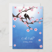 Invitation Perruches et Sakura - arrière - plan bleu (Devant)