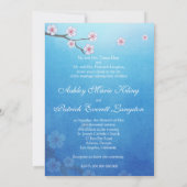 Invitation Perruches et Sakura - arrière - plan bleu (Dos)