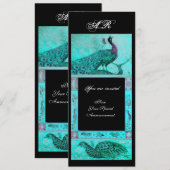 Invitation PERRUCHES MONOGRAM amour mariage bleu noir (Devant / Derrière)
