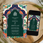 Invitation Perse Inlay Floral Emerald Vert Mariage musulman