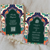 Invitation Perse Inlay Floral Emerald Vert Mariage musulman