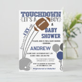 Invitation Persoanal Touchdown Baby shower de football bleu m (Debout devant)