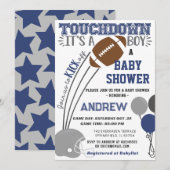 Invitation Persoanal Touchdown Baby shower de football bleu m (Devant / Derrière)