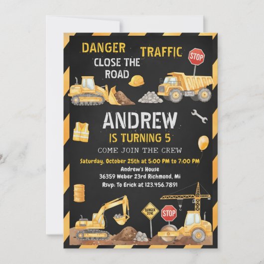 Invitation Personal A Modern Construction Birthday Party (Devant)