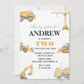 Invitation Personal A Modern Construction Boy Digger Birthday (Devant)
