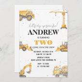 Invitation Personal A Modern Construction Boy Digger Birthday (Devant / Derrière)