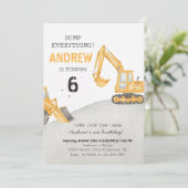 Invitation Personal A Modern Excavator Truck Birthday Party (Debout devant)