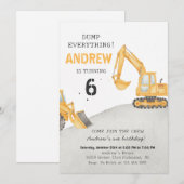 Invitation Personal A Modern Excavator Truck Birthday Party (Devant / Derrière)