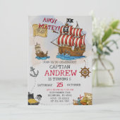 Invitation Personal Ahoy Mateys Pirate Ship Birthday Party (Debout devant)