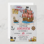 Invitation Personal Ahoy Mateys Pirate Ship Birthday Party (Devant / Derrière)