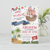 Invitation Personal Ahoy Mateys Pirate Ship Birthday Party (Debout devant)