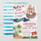 Invitation Personal Ahoy Mateys Pirate Ship Birthday Party (Devant / Derrière)