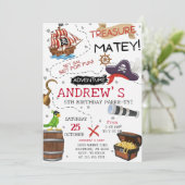 Invitation Personal Ahoy Mateys Pirate Ship Birthday Party (Debout devant)