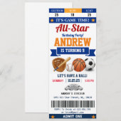Invitation Personal All Star Sport Birthday Ticket for kid (Devant / Derrière)
