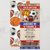 Invitation Personal All Stars Sports Billet Anniversaire (Devant / Derrière)