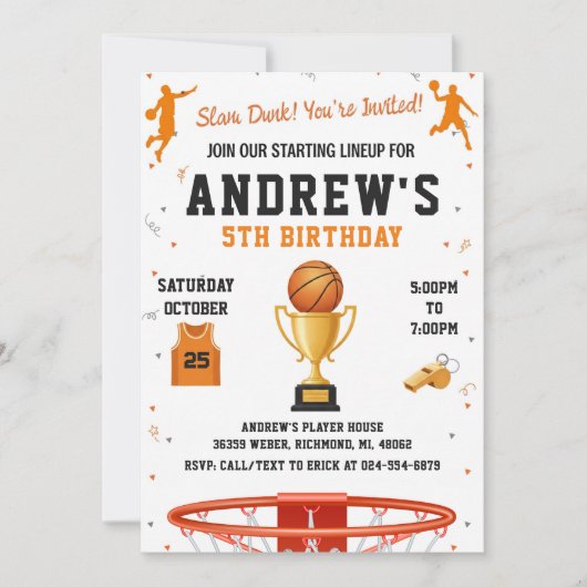 Invitation Personal Basketball Birthday with Photo (Devant)