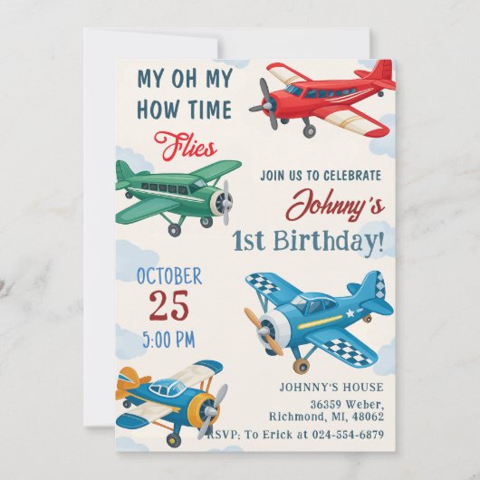 Invitation Personal Boy 1er Avion Anniversaire (Devant)