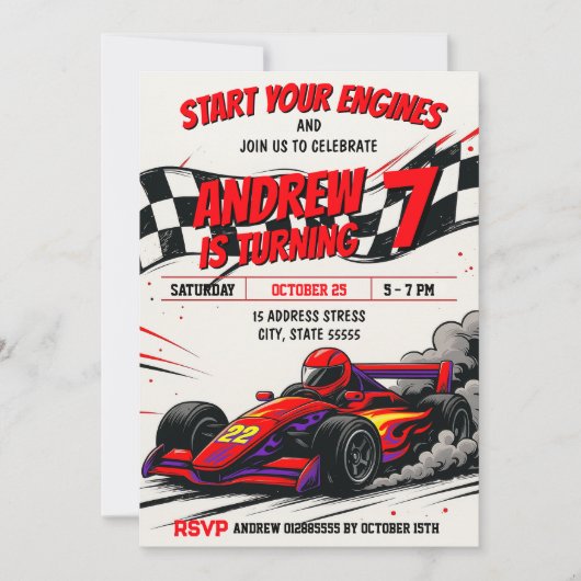Invitation Personal boy Sports Race Car fête d'anniversaire (Devant)