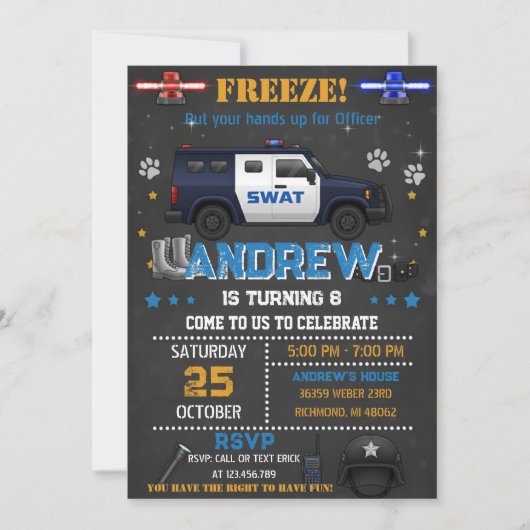 Invitation Personal Cop Policeman Birthday Party for Kid (Devant)