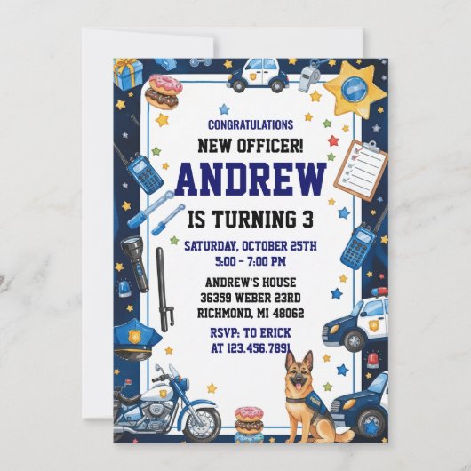 Invitation Personal Digital Police Officer Birthday Party (Devant)