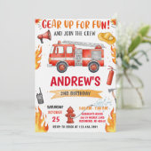 Invitation Personal FireFigher truck Birthday with image (Debout devant)
