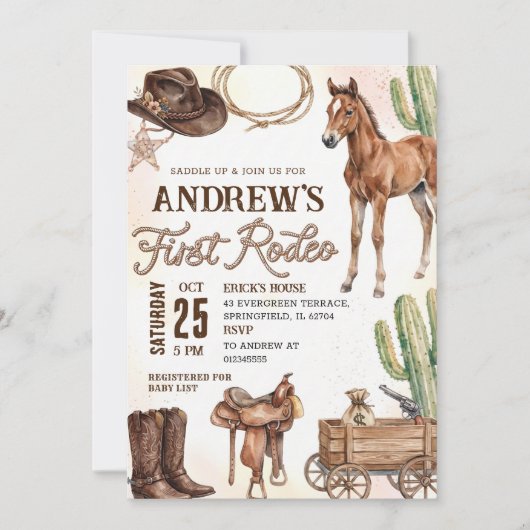 Invitation Personal First Rodeo Baby Shower (Devant)