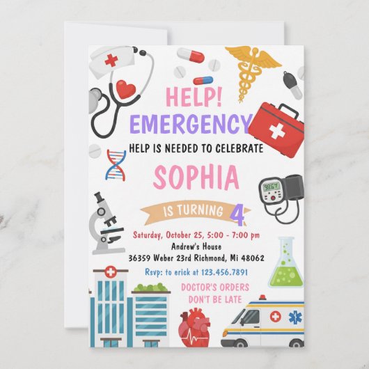 Invitation Personal Girl Nurse Doctor Pretend Birthday (Devant)