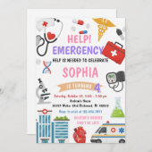 Invitation Personal Girl Nurse Doctor Pretend Birthday (Devant / Derrière)