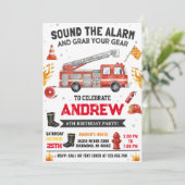 Invitation Personal Modern Kids' Fire truck Birthday Party  (Debout devant)