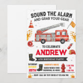 Invitation Personal Modern Kids' Fire truck Birthday Party  (Devant / Derrière)