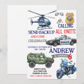 Invitation Personal Modern Police Policeman birthday for boy (Devant / Derrière)