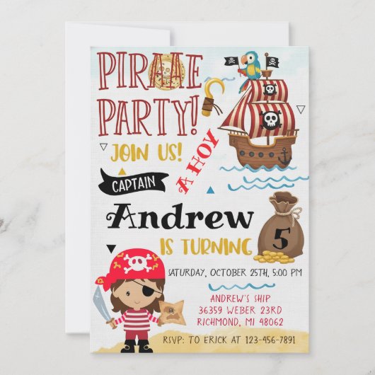 Invitation Personal Pirate Birthday Party Treasure Map (Devant)