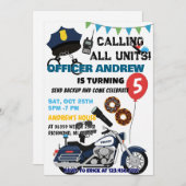 Invitation Personal Policeman Cop birthday Party for kid (Devant / Derrière)