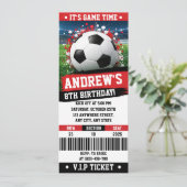 Invitation Personal Red theme Soccer Ticket Birthday (Debout devant)