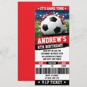 Invitation Personal Red theme Soccer Ticket Birthday (Devant / Derrière)
