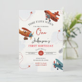 Invitation Personal Retro Avion première fête d'anniversaire (Debout devant)