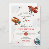 Invitation Personal Retro Avion première fête d'anniversaire (Devant / Derrière)