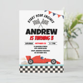 Invitation Personal Retro Sports garçon Race Car Anniversaire (Debout devant)