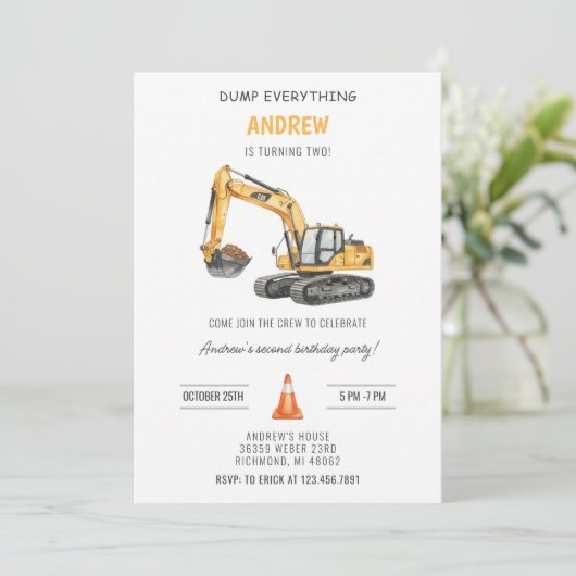 Invitation Personal Simple Modern Construction Birthday (Debout devant)