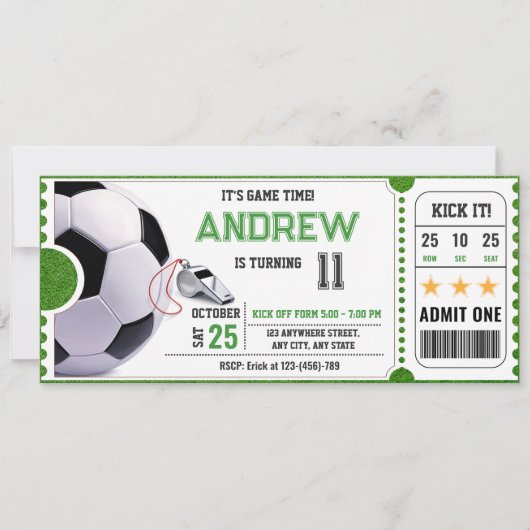 Invitation Personal Soccer Game Ticket Party (Devant)