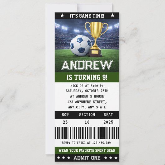 Invitation Personal Soccer Ticket Birthday Decorations Party (Devant)
